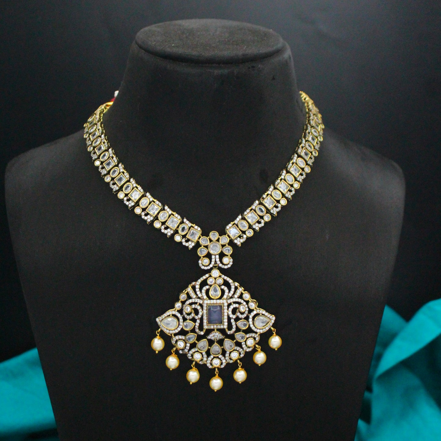 Victorian Moissanite Purple Short Necklace Set with Pushback Earrings SP-30637