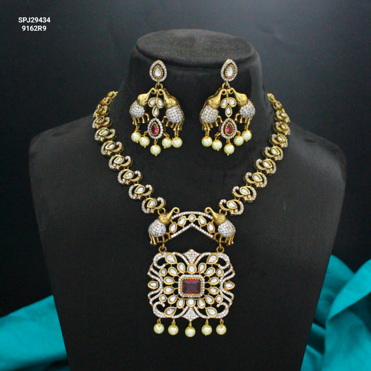 Victorian Ruby Elephant Short Necklace Set SP-29434