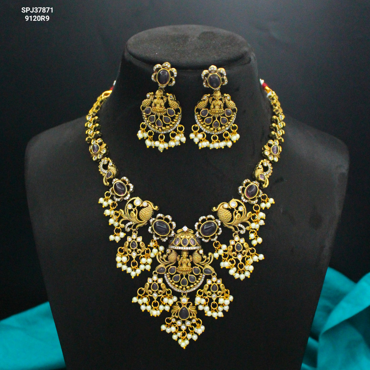 Victorian Lakshmi Guttapusalu Purple Short Necklace Set with Pushback Earrings SP-37831