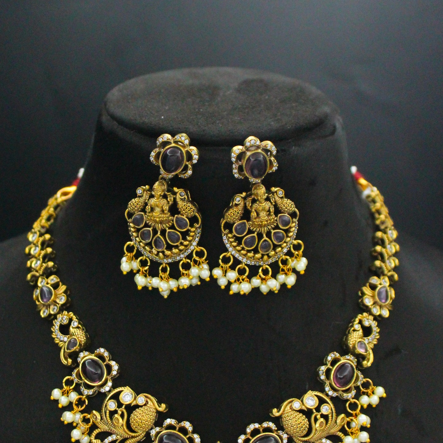 Victorian Lakshmi Guttapusalu Purple Short Necklace Set with Pushback Earrings SP-37831