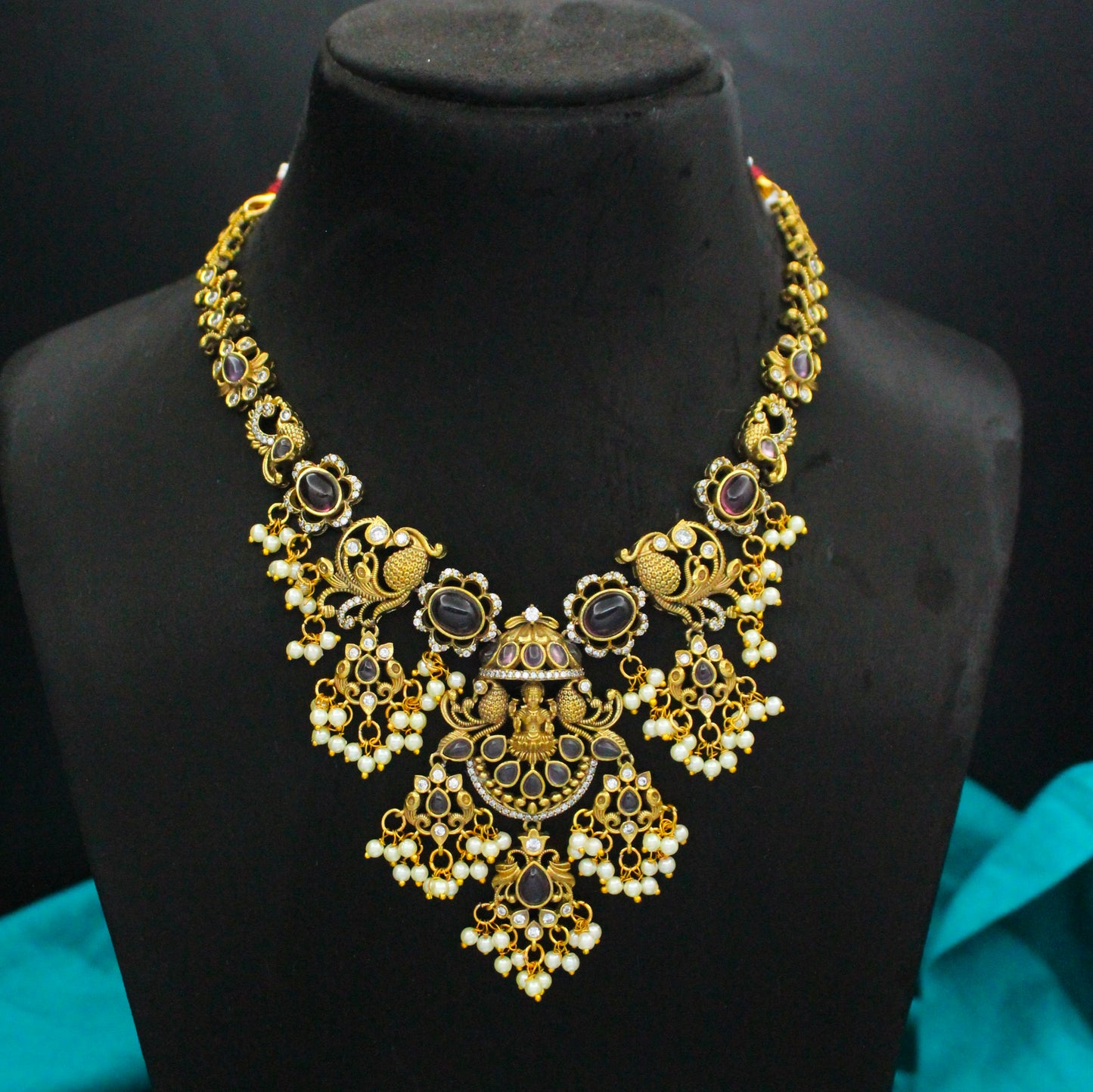 Victorian Lakshmi Guttapusalu Purple Short Necklace Set with Pushback Earrings SP-37831