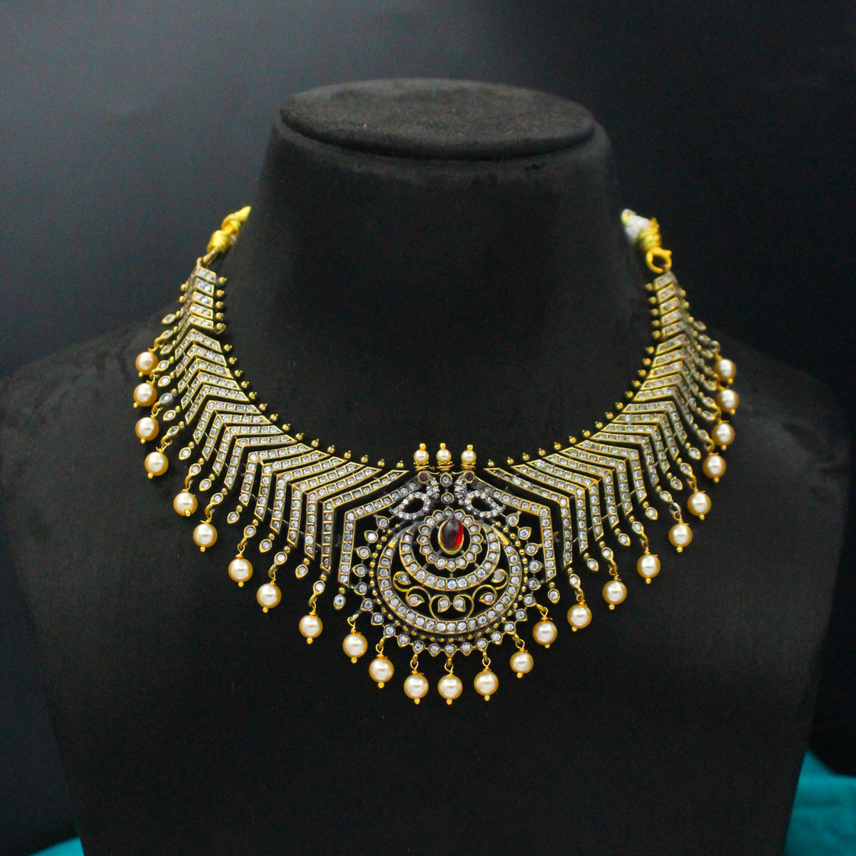 Victorian Gold Look Kanthe Necklace with Swarovski Pearls SP-30079