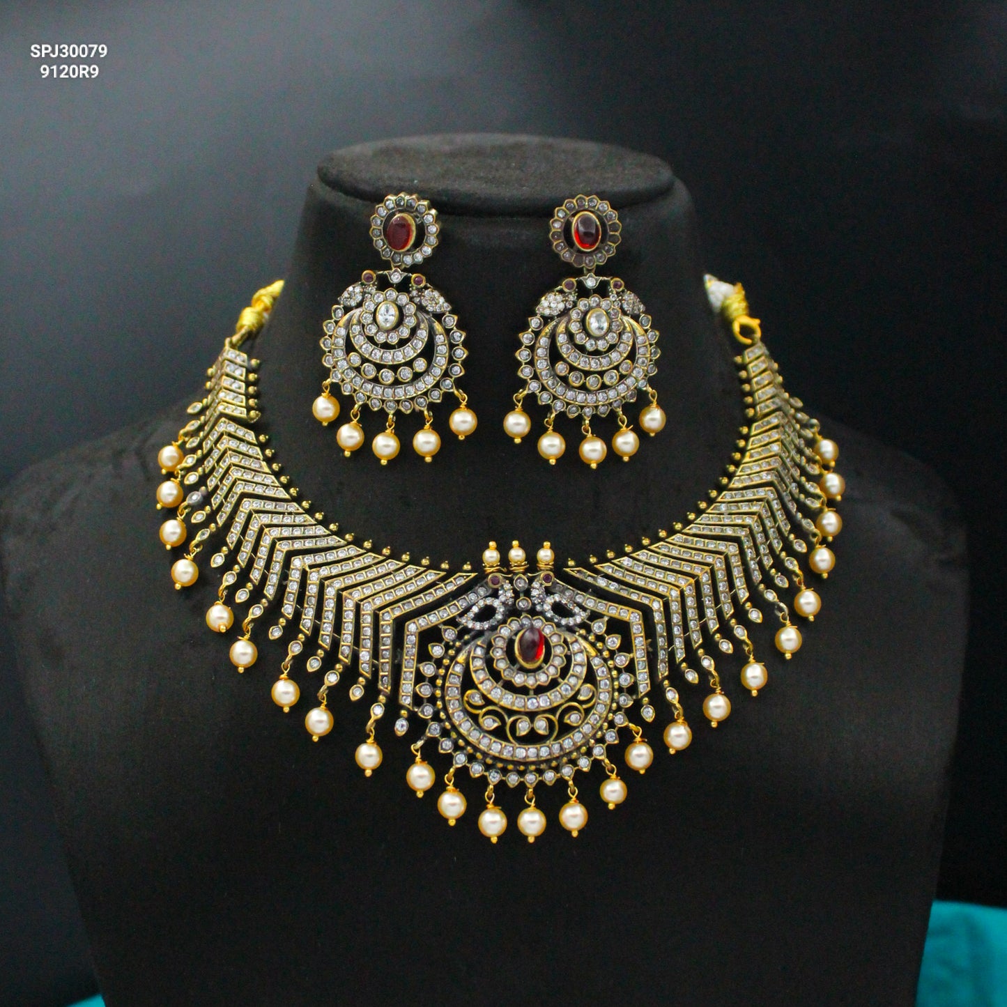 Victorian Gold Look Kanthe Necklace with Swarovski Pearls SP-30079
