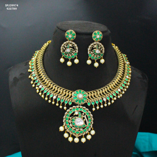 Victorian Jalebi Green & Moissanite Short Necklace SP-39974