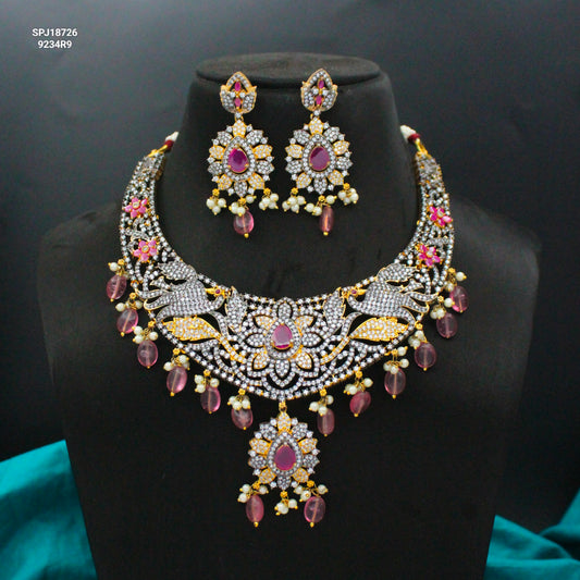 Victorian Short Peacock Necklace Red 18726