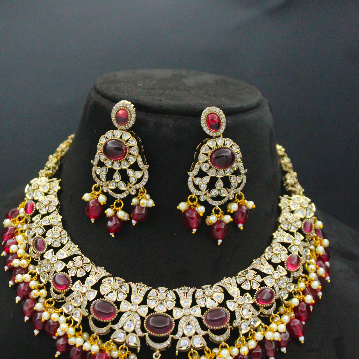 Victorian Lakshmi Red Short Necklace Set SP-38523
