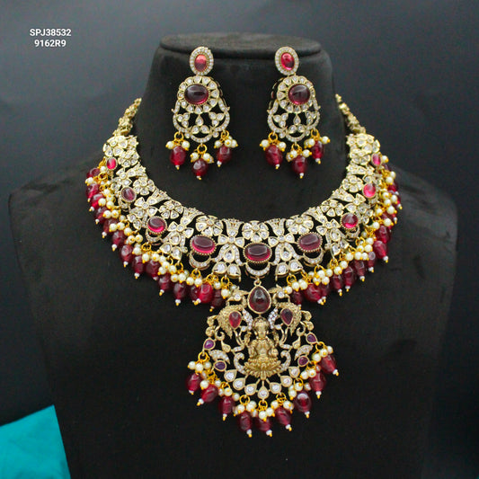 Victorian Lakshmi Red Short Necklace Set SP-38523