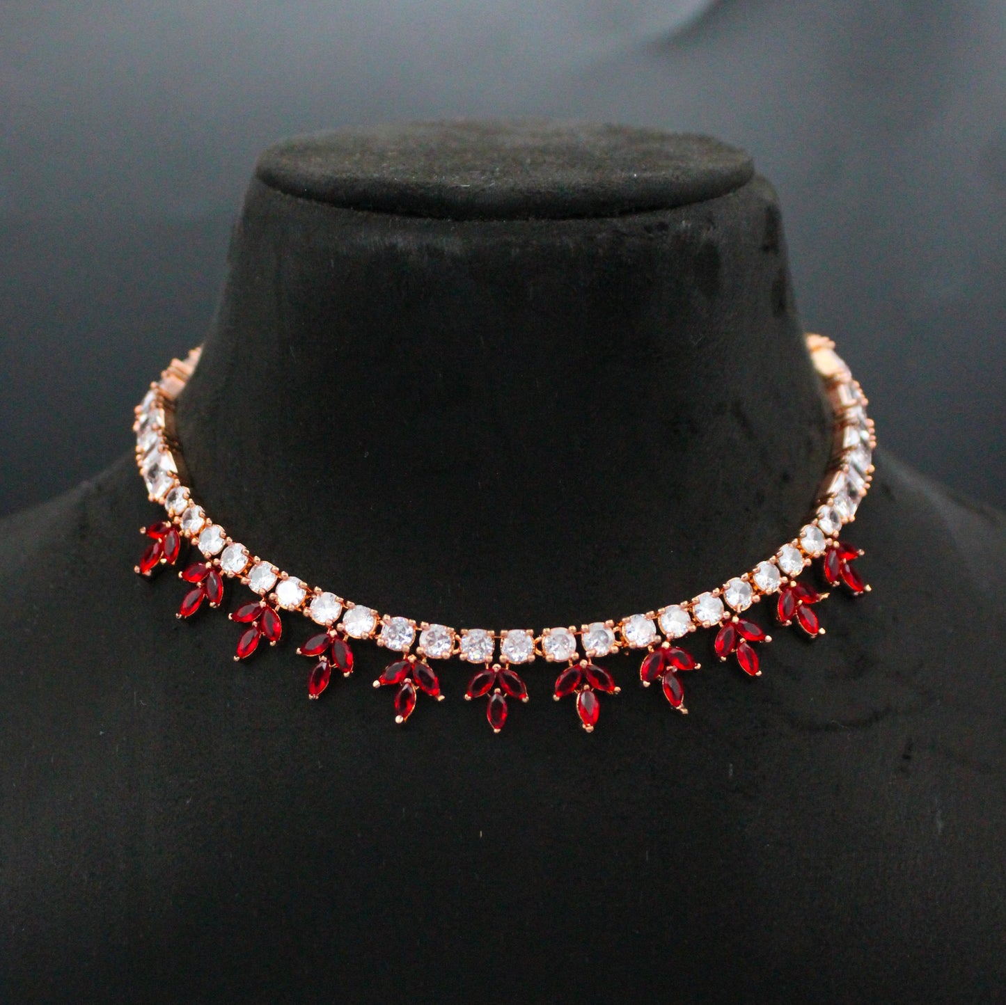 Rose Gold AD Red Stone Necklace Set SP-8967