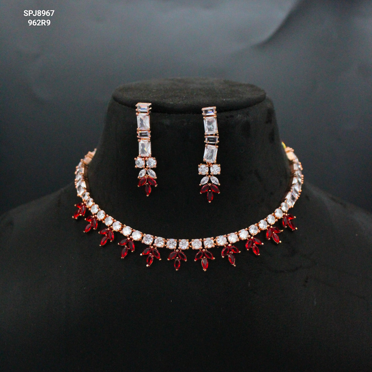 Rose Gold AD Red Stone Necklace Set SP-8967