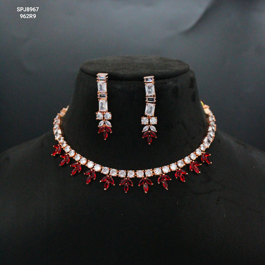 Rose Gold AD Red Stone Necklace Set SP-8967