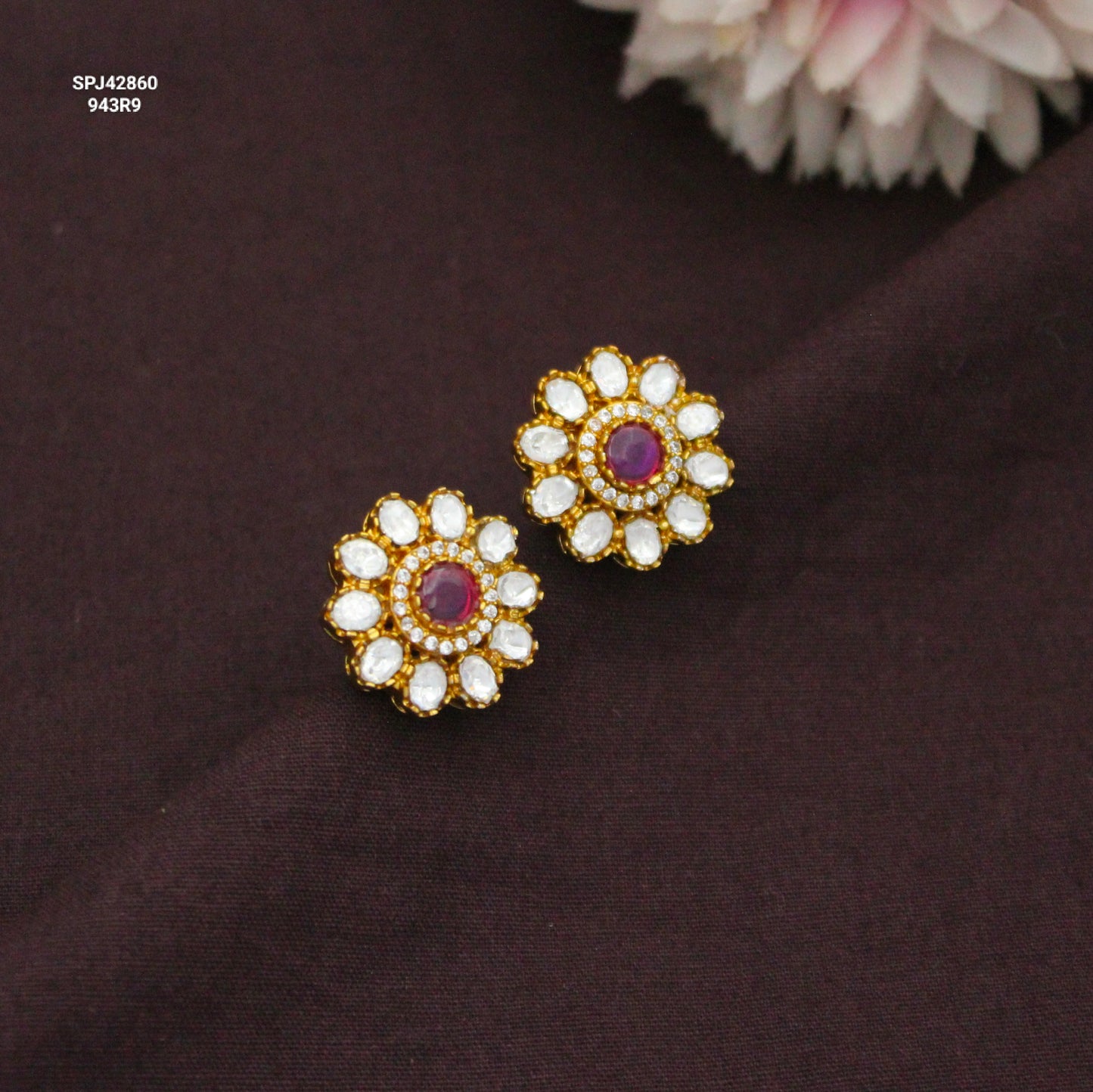 Elegant Moissanite Red Studs Screw Back 42860