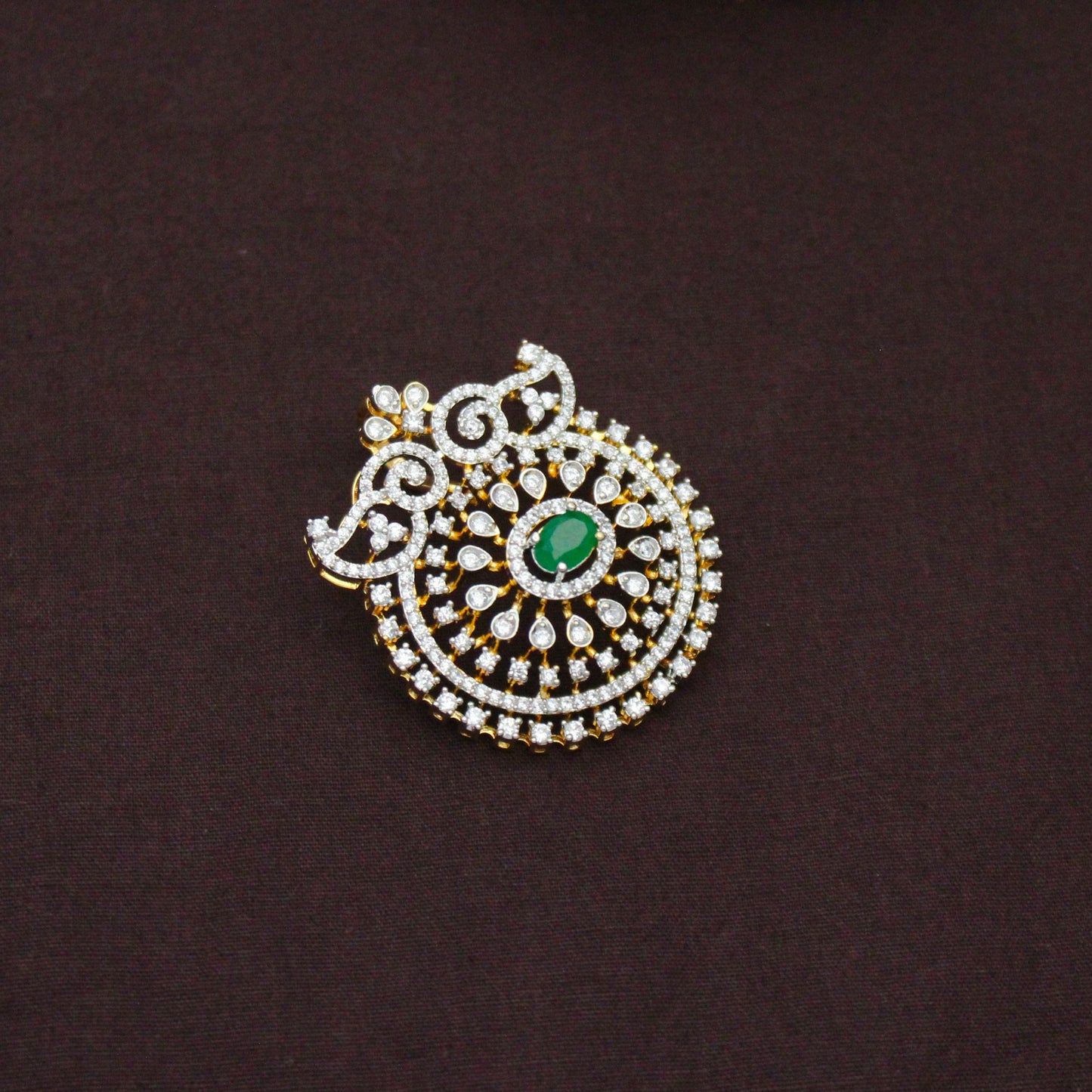 Diamond Look Green Premium Pendant Set With Push Back Studs and Openable Hook 42865
