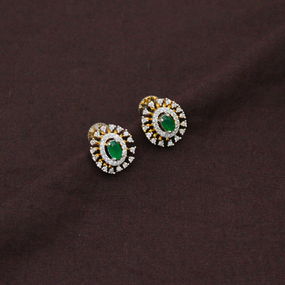 Diamond Look Green Premium Pendant Set With Push Back Studs and Openable Hook 42865