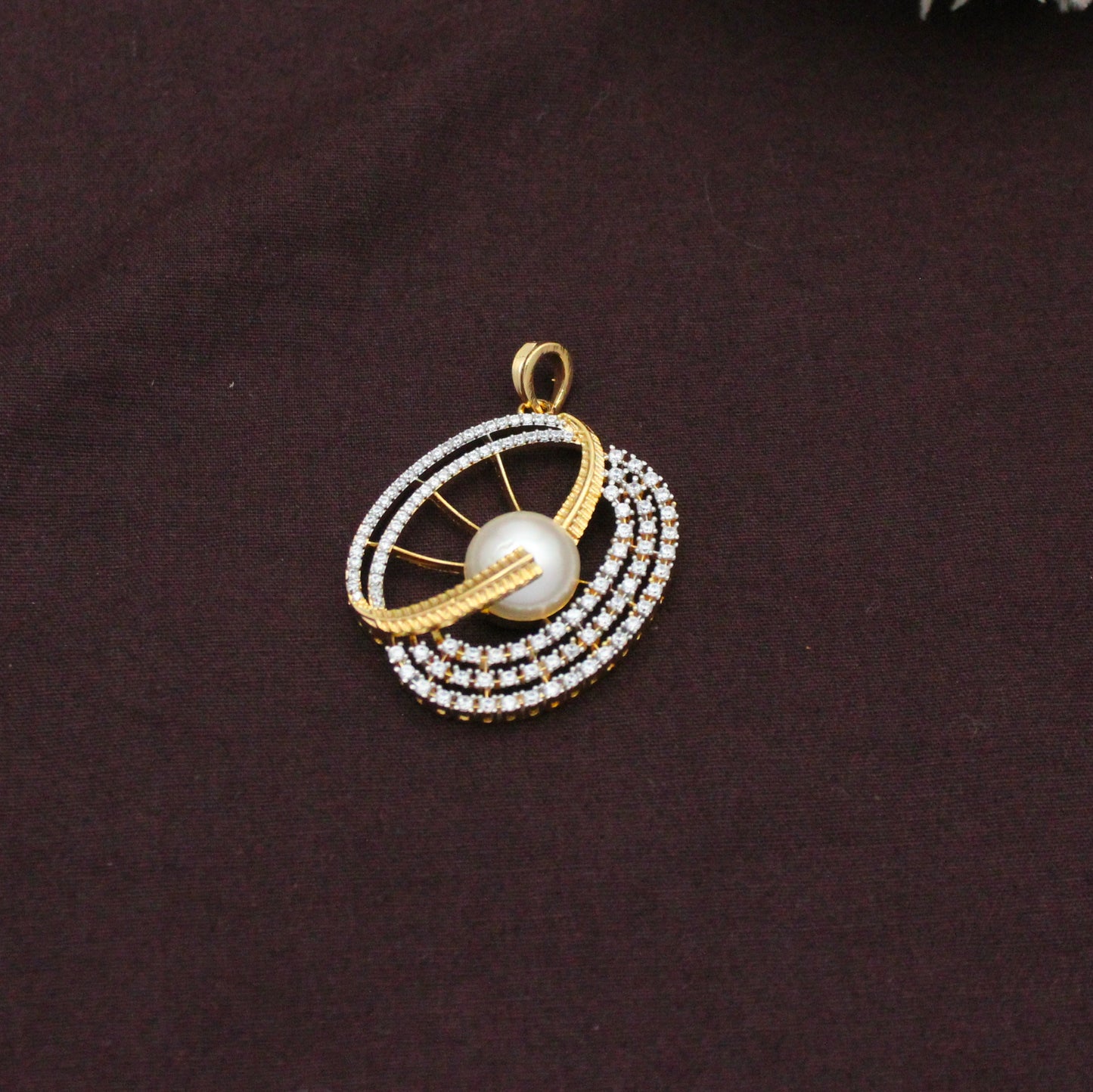 Fancy Pearl Full White Pendant Set With Earrings Real Diamond Look 42876