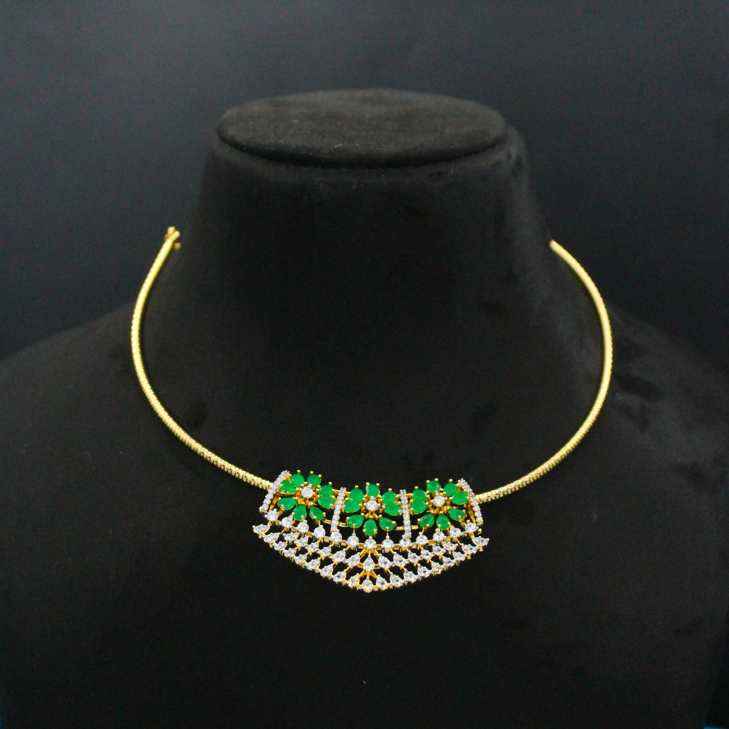 Kante With Green Diamond Look Fancy Pendant Set With Earrings 42878