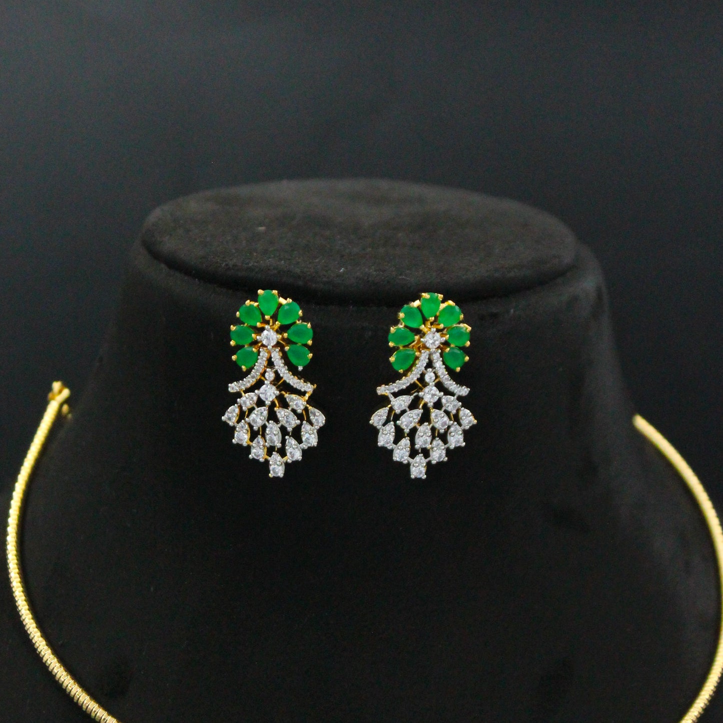 Kante With Green Diamond Look Fancy Pendant Set With Earrings 42878