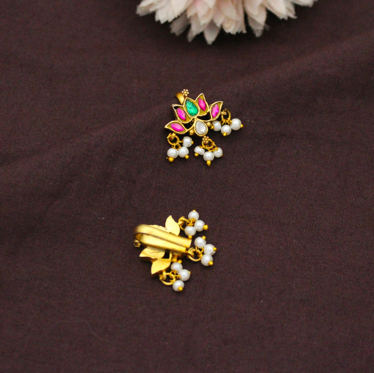 Traditional Jadau Kundan Multi Lotus Bugadi With Pearls