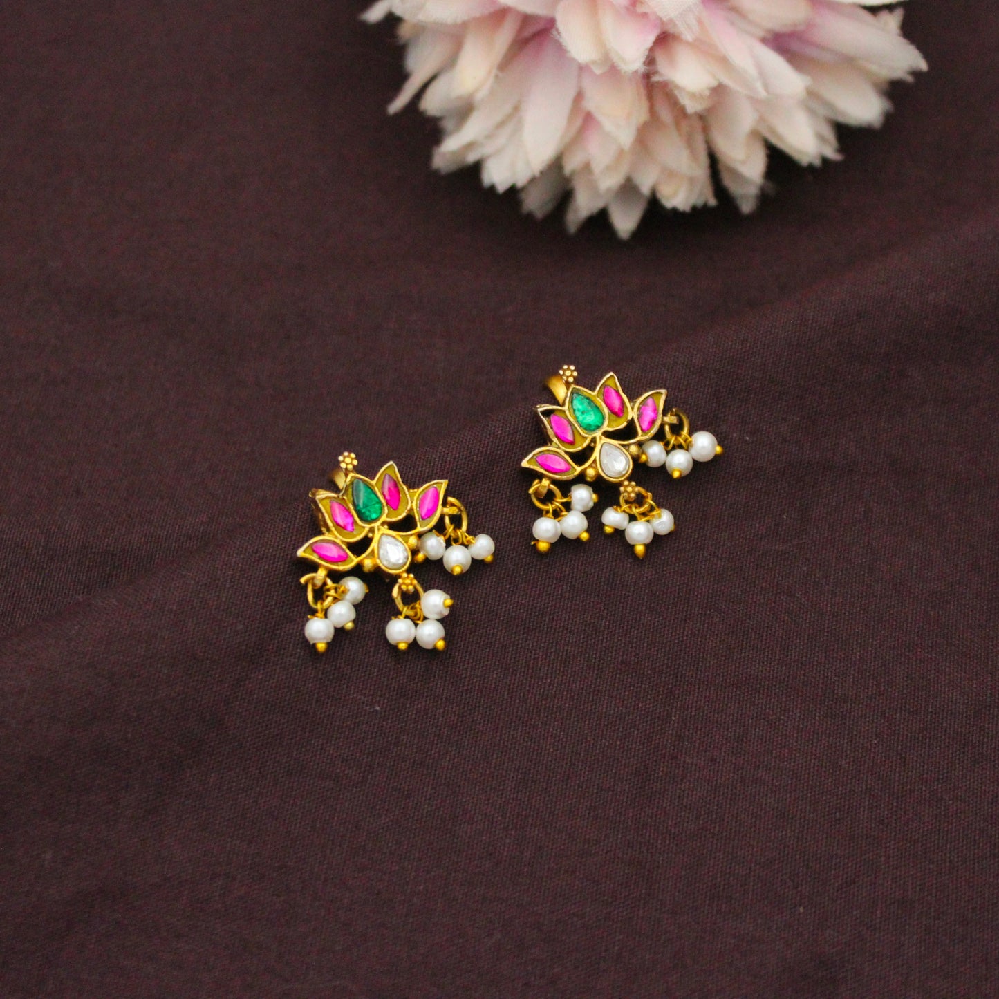 Traditional Jadau Kundan Multi Lotus Bugadi With Pearls