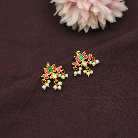 Traditional Jadau Kundan Multi Lotus Bugadi With Pearls