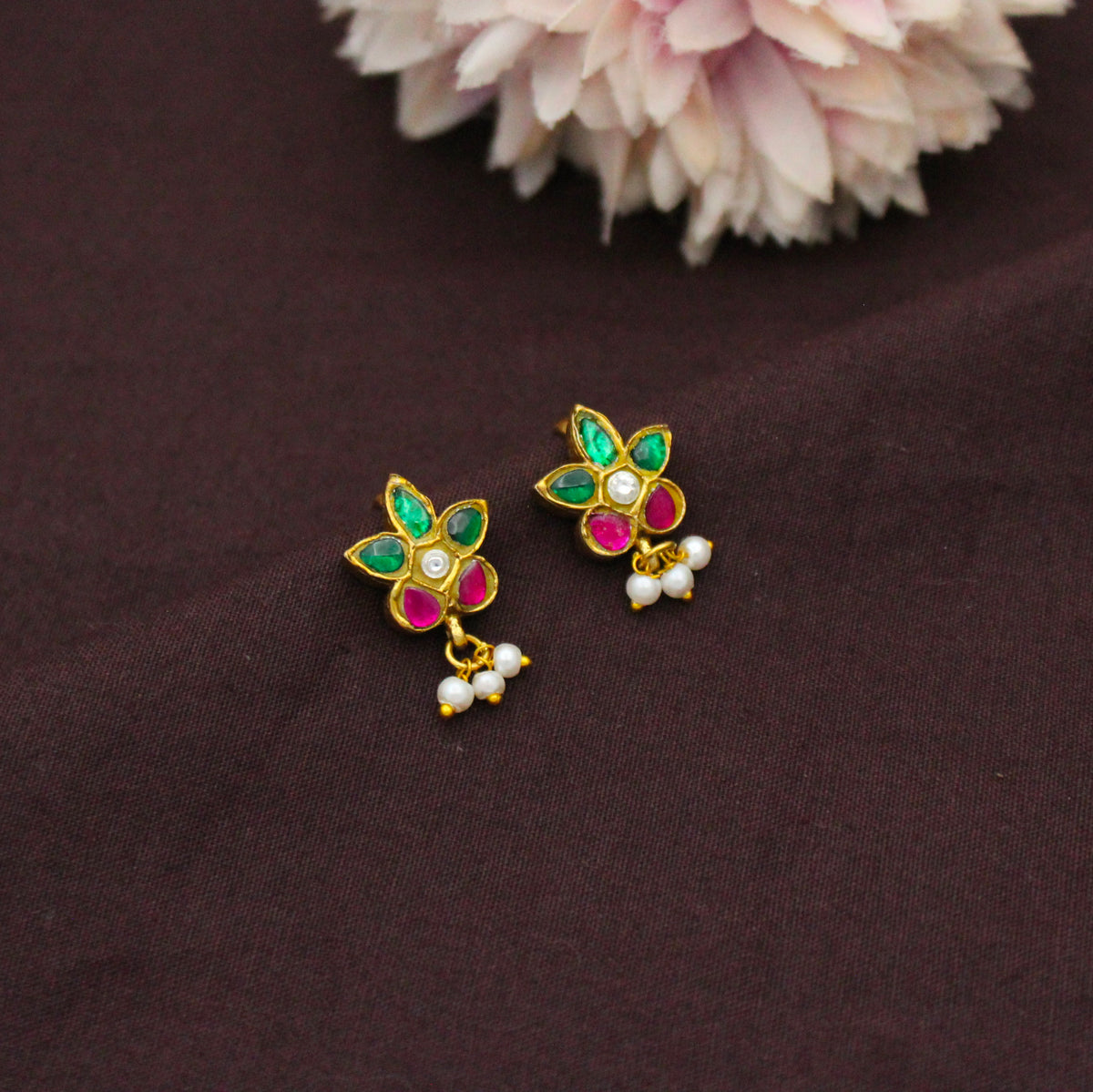 Traditional Small Jadau Kundan Multi Flower Bugadi