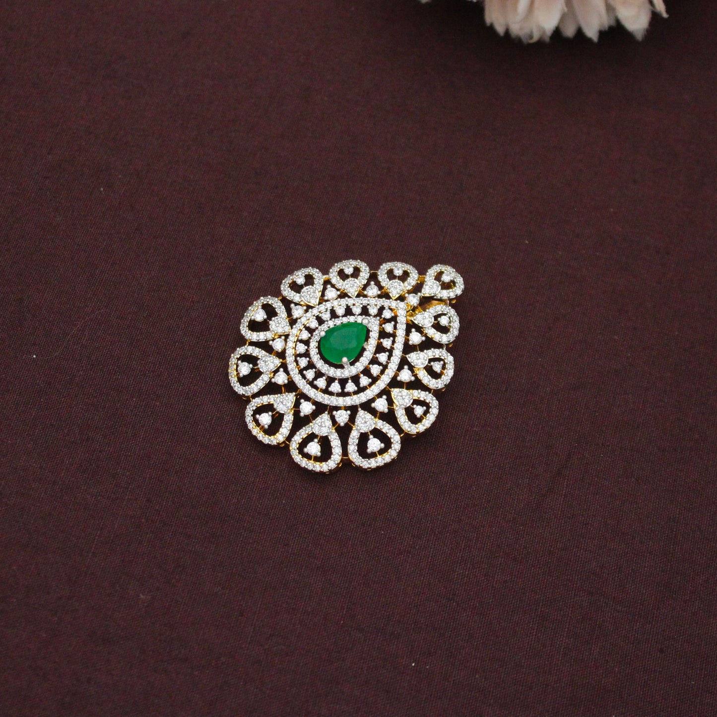Diamond Look Premium Green Pendant Set With Push Back Earrings 42904