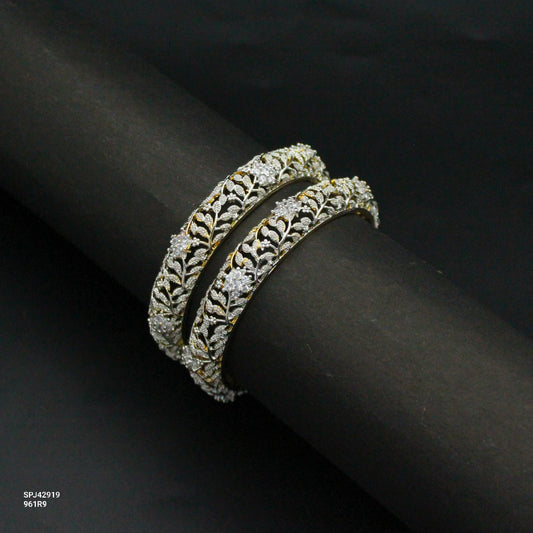 Premium Full White Floral Real Diamond Look Bangles 2'6 42919