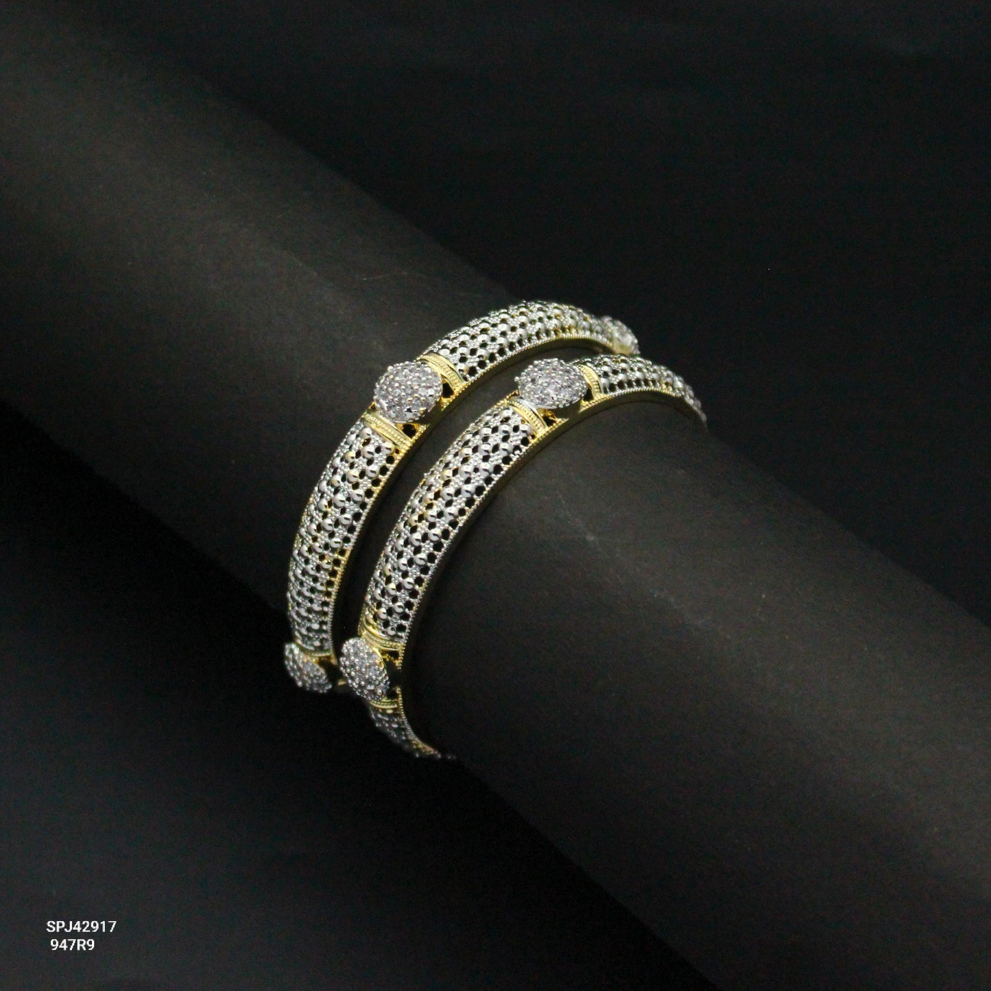 Real Diamond Look Premium White Bangles 2pc 42917