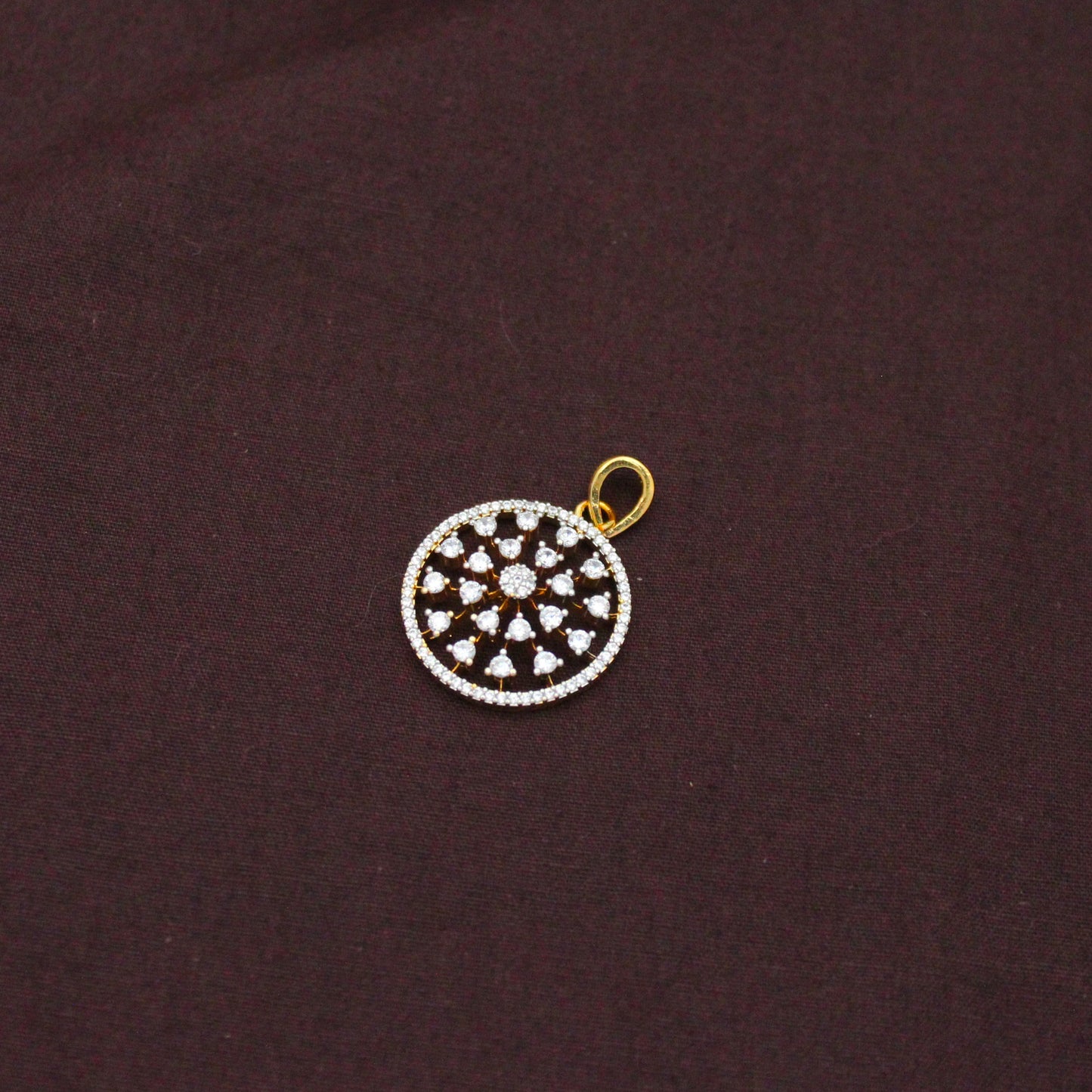 Elegant Real Diamond Look Small Round Fancy Pendant Set With Push Back Studs 42910