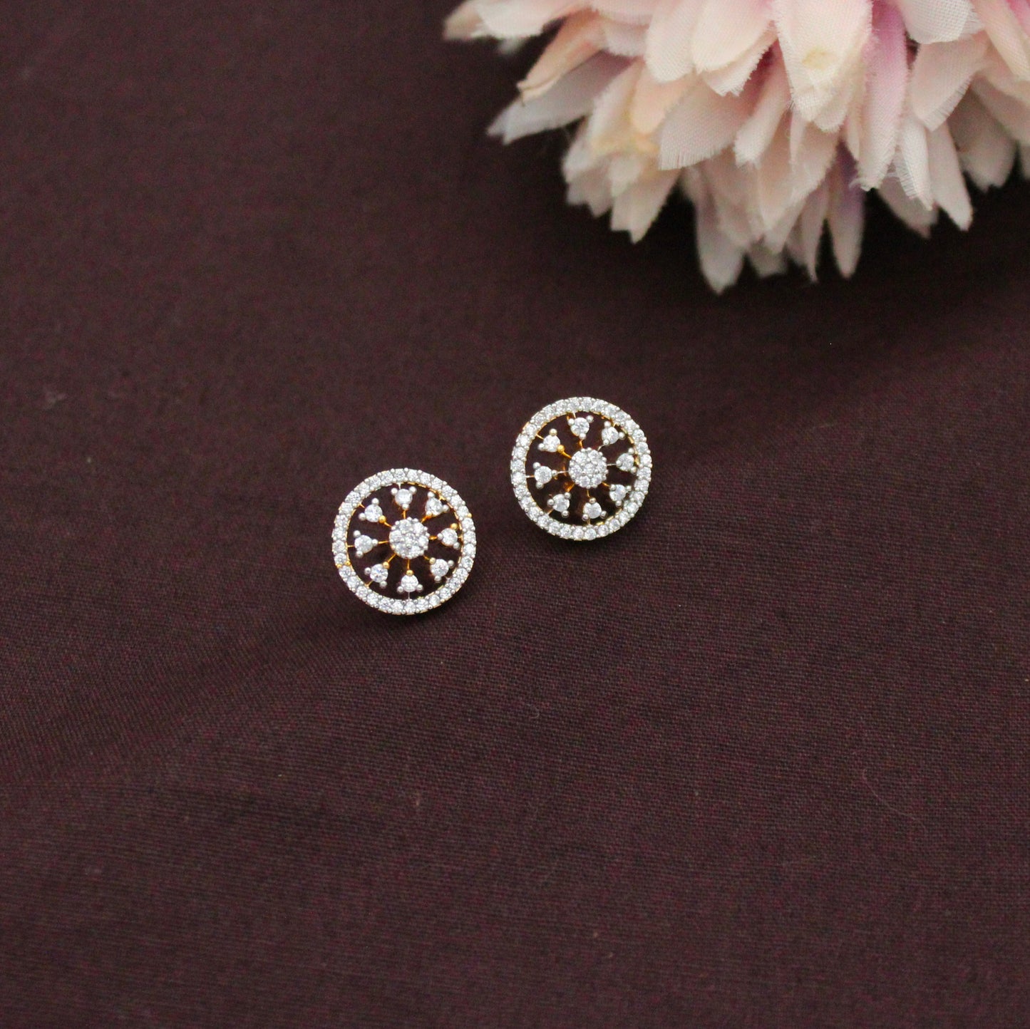 Elegant Real Diamond Look Small Round Fancy Pendant Set With Push Back Studs 42910