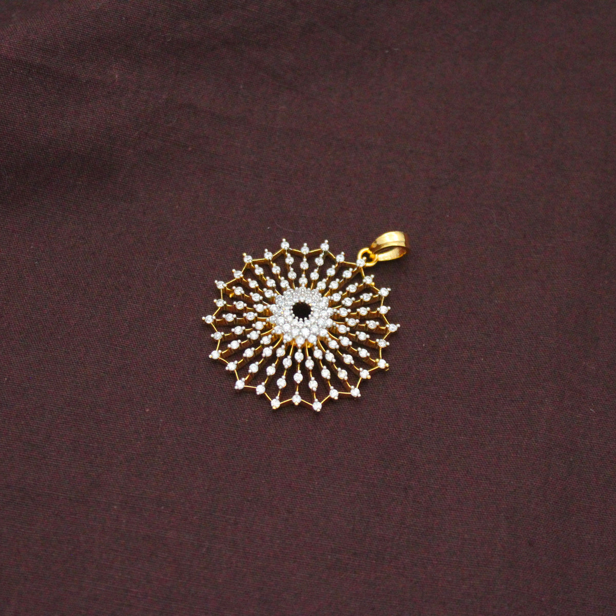 Real Diamond Look Premium Full White Floral Pendant Set With Push Back Studs 42909