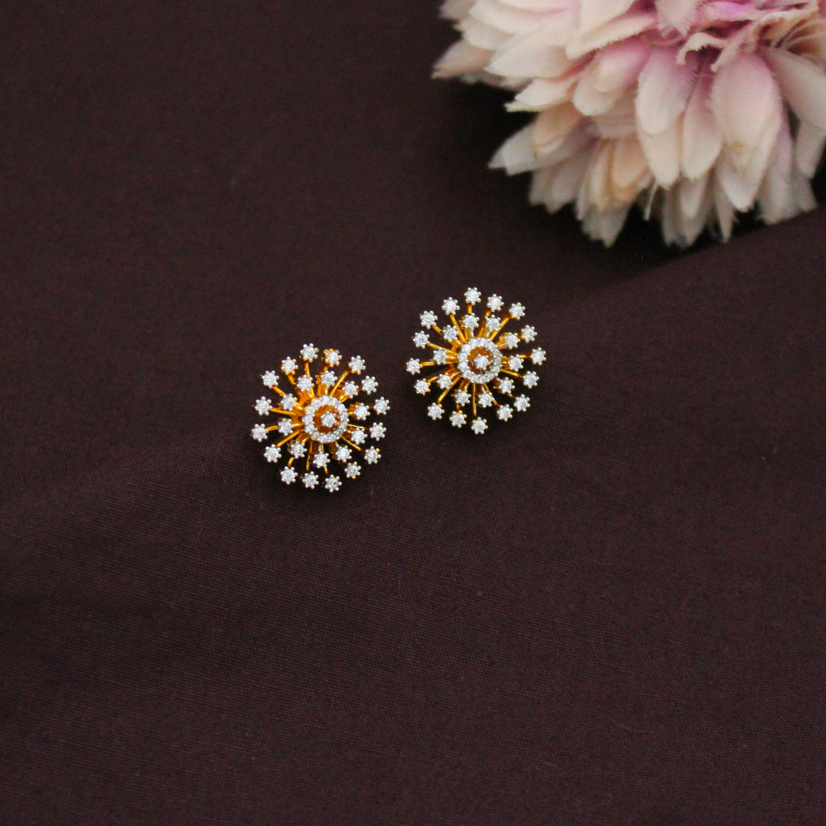 Real Diamond Look Fancy Floral Pendant Set With Push Back Studs 42908
