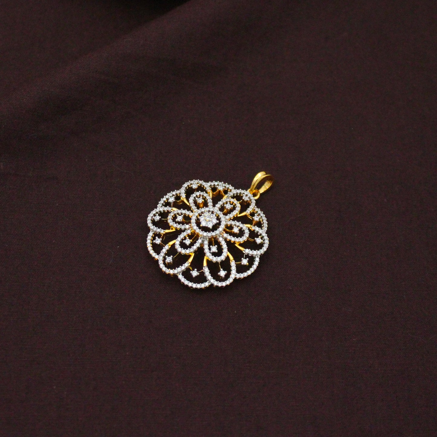 Premium Floral Diamond Look Pendant Set With Push Back Studs 42912
