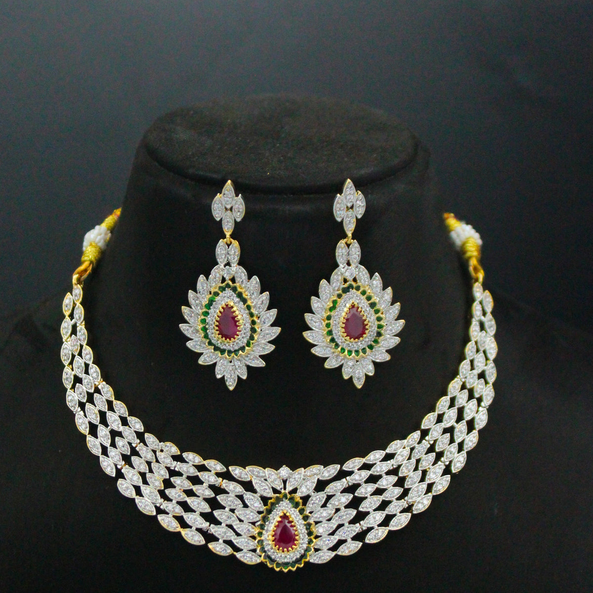 Premium Diamond Look Red Kante Short With Push Back Chandbali Earrings 42922
