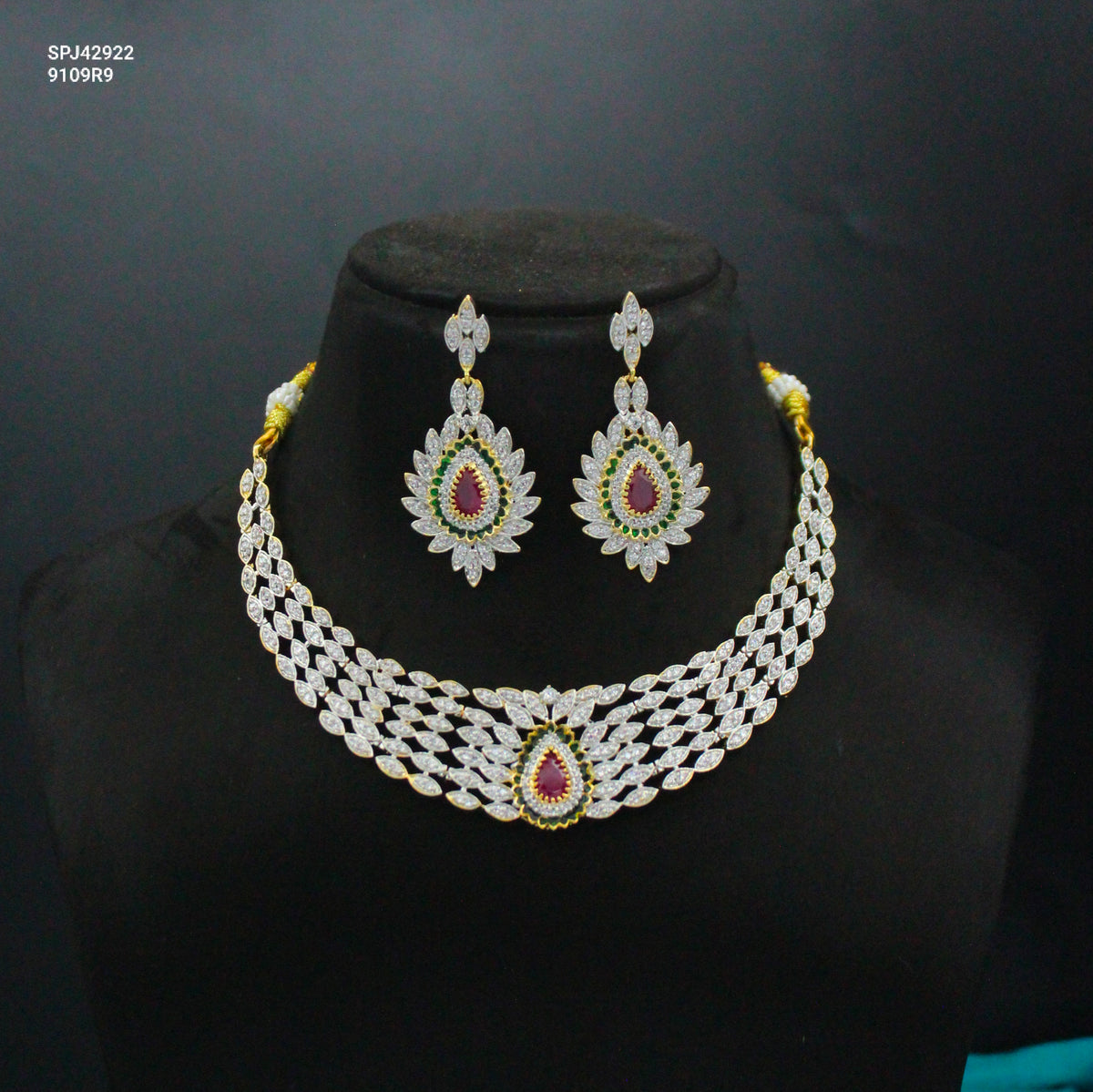 Premium Diamond Look Red Kante Short With Push Back Chandbali Earrings 42922