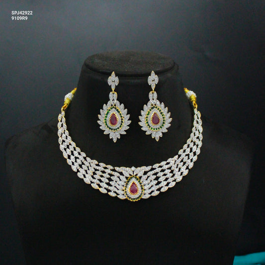 Premium Diamond Look Red Kante Short With Push Back Chandbali Earrings 42922