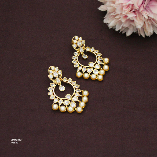Premium Full White Uncut Chandbali Screw Back 42913