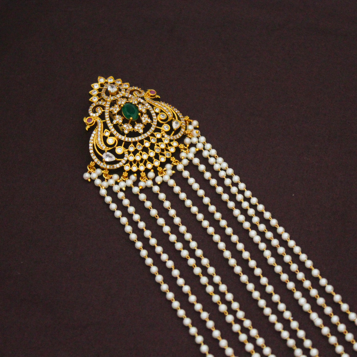 Premium Double Peacock Green Pearls Hair Pin / Jada Billa 42938