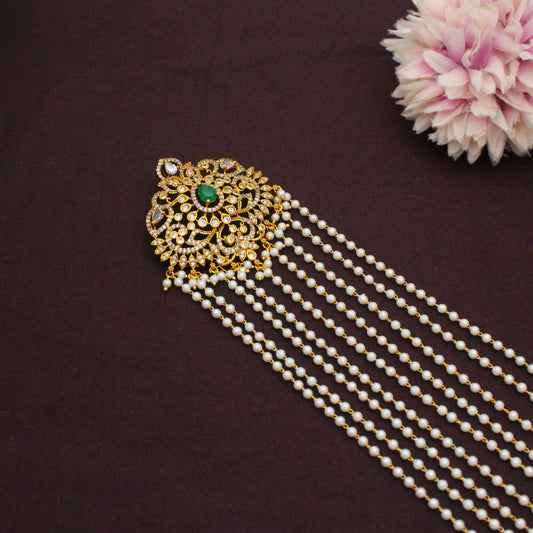 Premium Green Stone Floral Hair Pin With Pearls Bridal Hair Accessories 42942 10-11 Inches