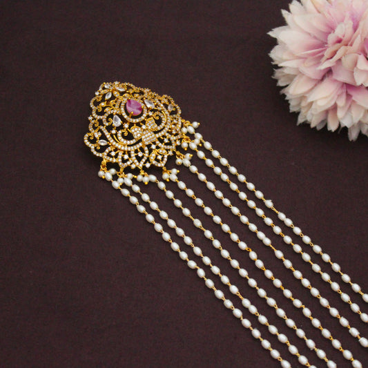 Elegant Bridal Red Hair Pin With Rice Rice Pearls 42932 10-11 Inches