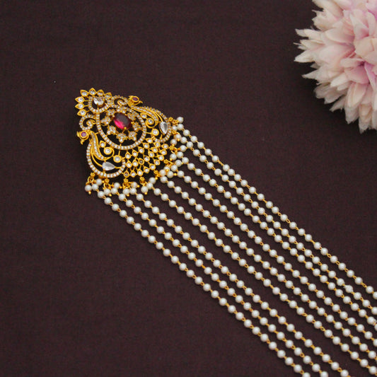 Premium Double Peacock Red Hair Pin With Pearls Bridal Hair Accessories 42939 10-11 Inches
