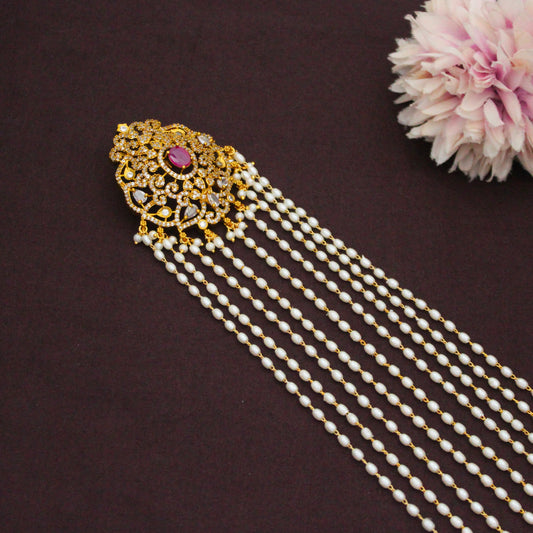 Premium Red Bridal Hair Pin With Rice Pearls 42941 10-11 Inches