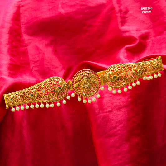 Traditional Laxmi Peacock & Elephant Vaddanam Multi Stone With Pearls 42946