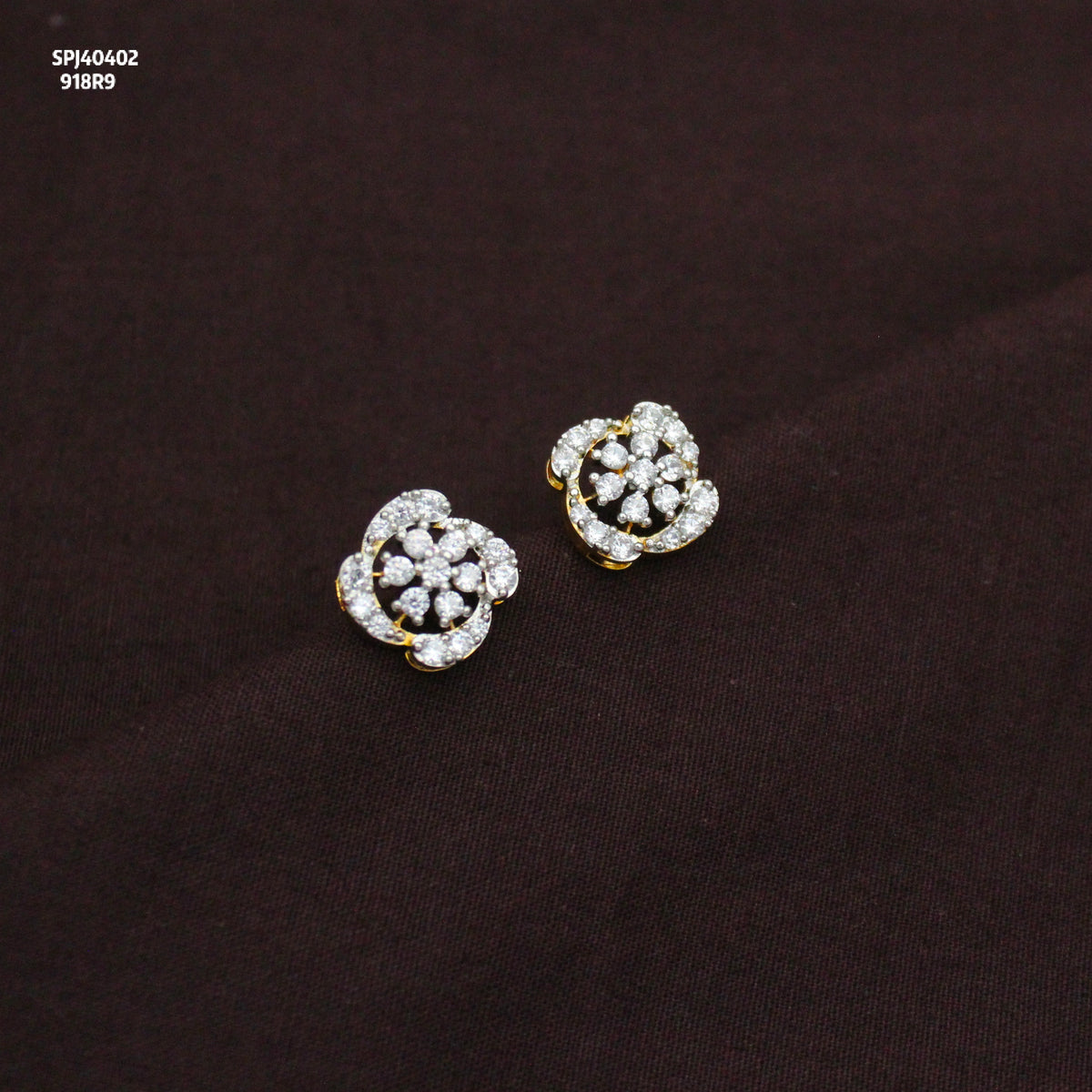 Diamond Look Small Flower Studs With Push Back 40402