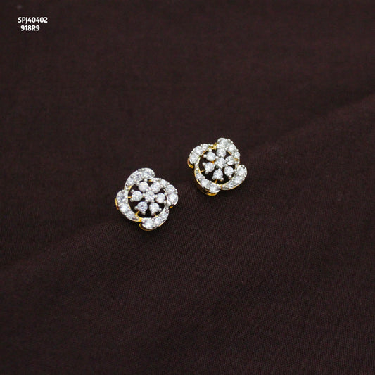 Diamond Look Small Flower Studs With Push Back 40402
