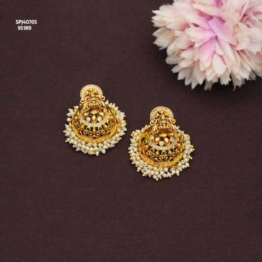 Statement Nakshi Laxmi Multi Stone Jhumki With Pearls And Push Back 40705