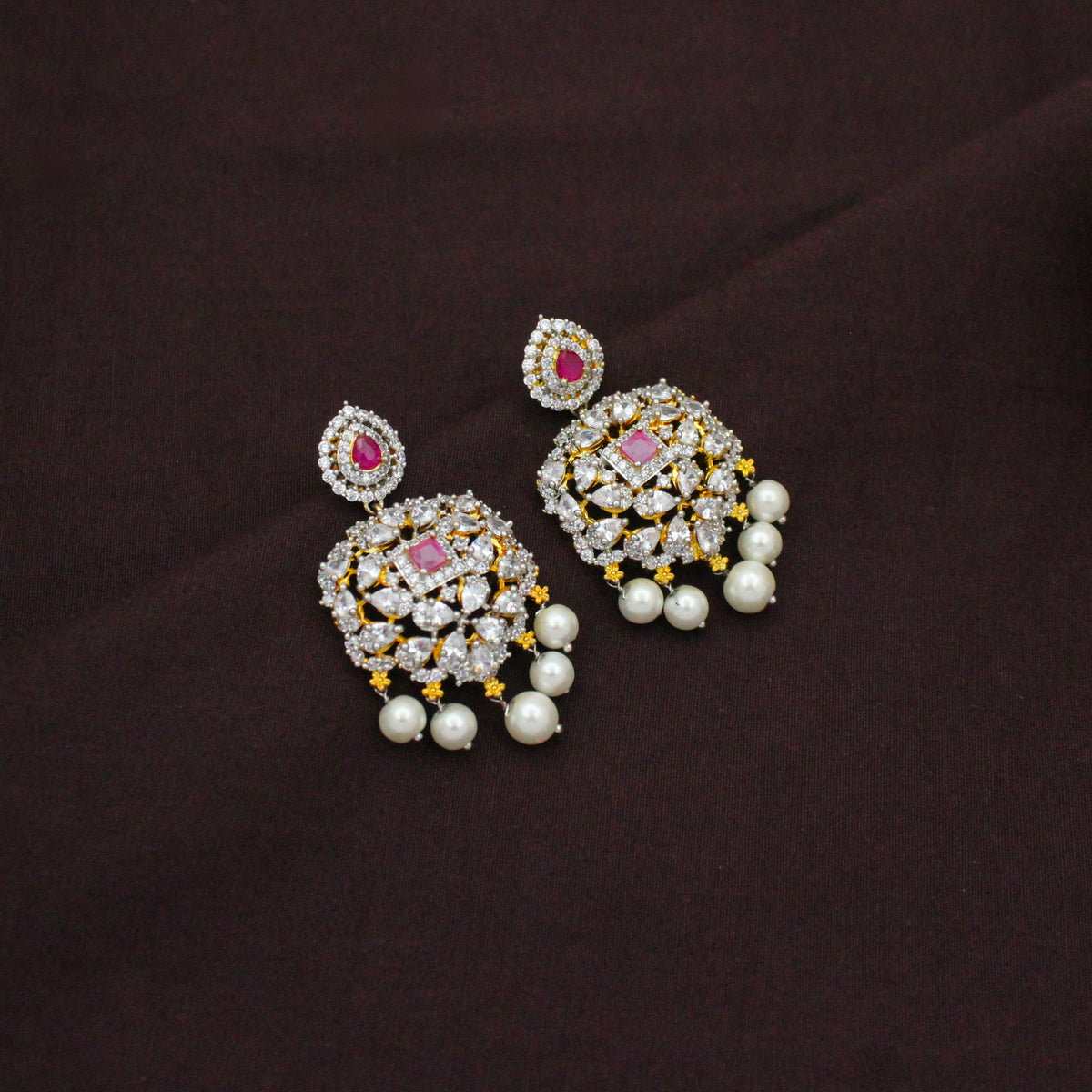 Real Diamond Look Uncut Stone Pendant Set Ruby With Screw Back 23199