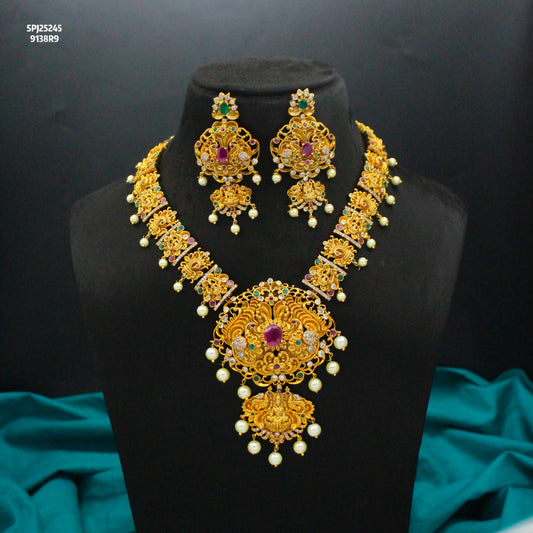 Antique Nakshi Lakshmi Peacock Antique Multi Short Necklace Set With Screw Back Earrings 25245