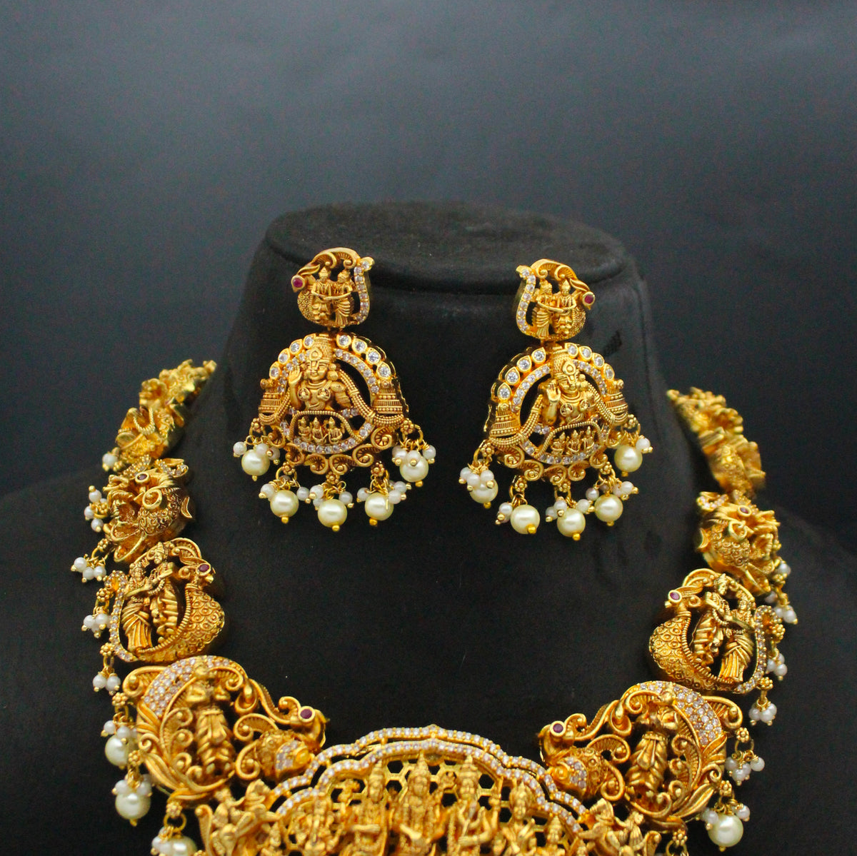 Traditional Nakshi Shiva Parvati Kalyanam Short Necklace Set With Screw Back Earrings 41920