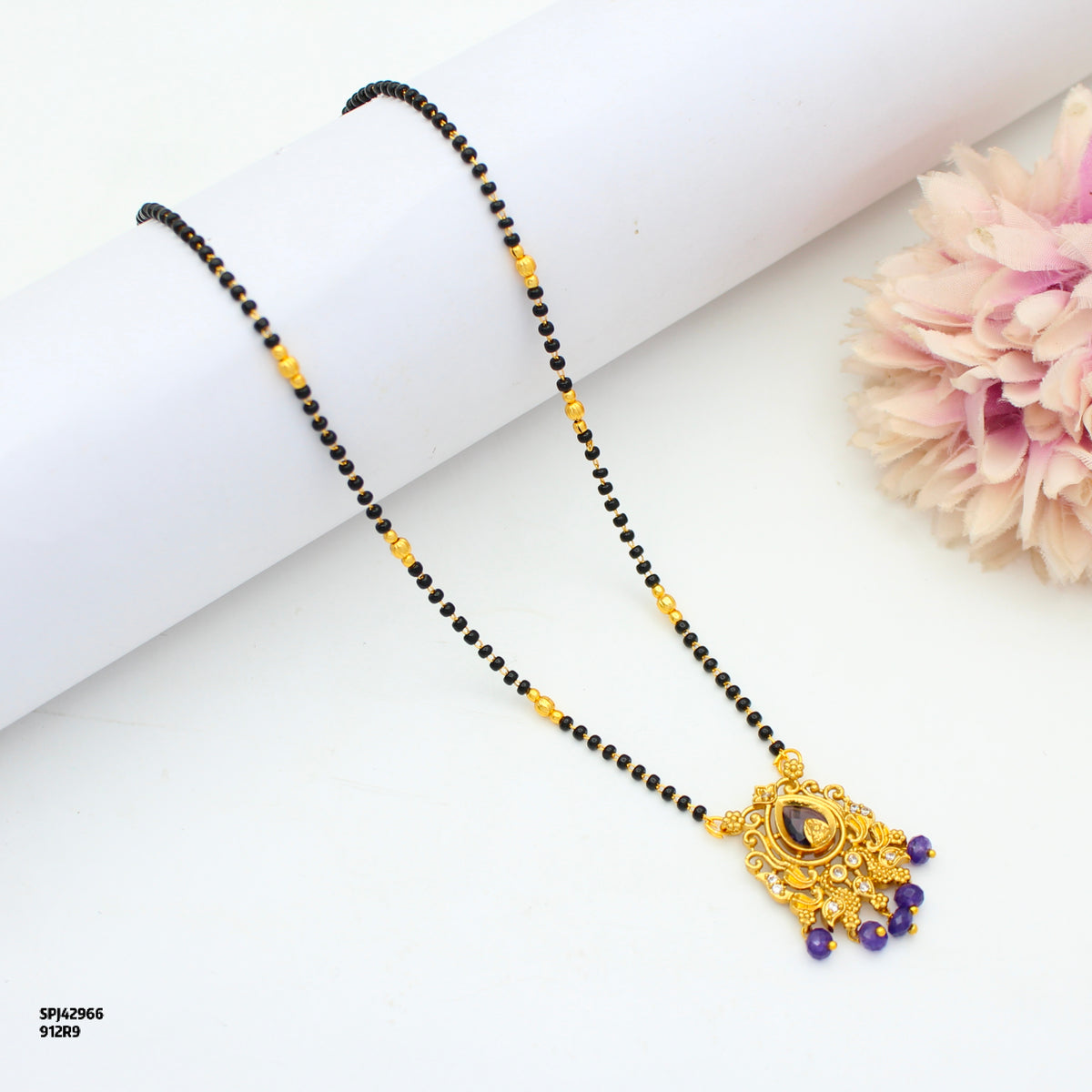Elegant Drop Stone Peacock Black Beads Purple 42966