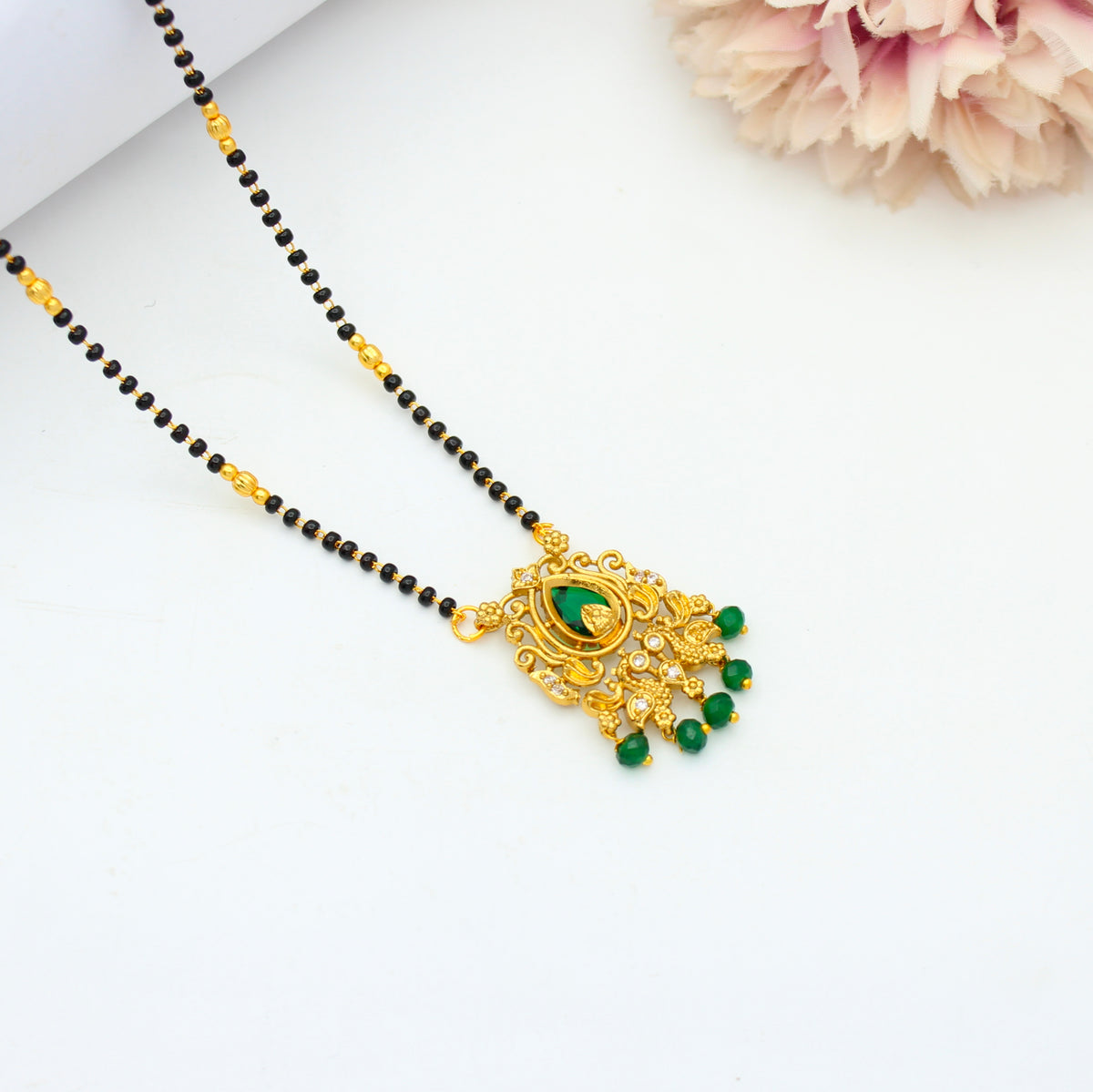 Elegant Drop Stone Peacock Black Beads Green 42964